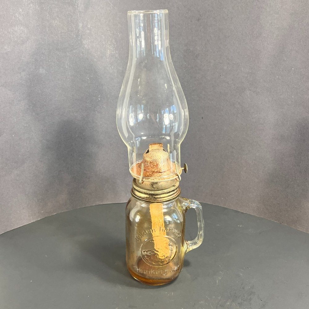 Vtg Golden Harvest Drinking Jar Handle Kaadan LTD Burner Oil Lamp Lantern